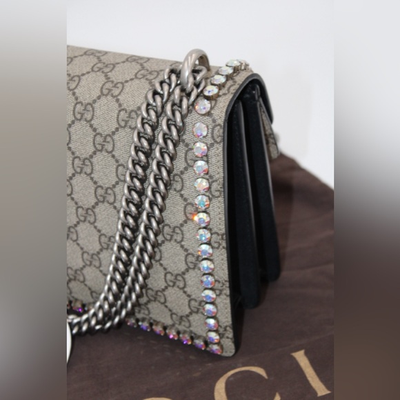 Gucci Beige and Black Monogram Crystal Dionysus Small Shoulder Bag - Picture 15 of 17